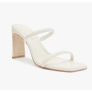 SCHUTZ Ully Tab Mule Heels White Leather Square Toe Sandals Rectangle Heels 8.5B